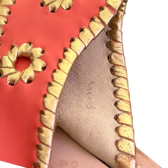 Jack Rogers Nantucket Thong Sandals Coral‎ Gold Size 8 Slip On Shoes Leather - Picture 10 of 11